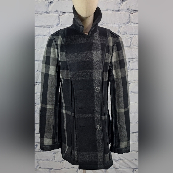 Burberry Double Breasted Pea Coat Winter Jacket Wool Check Plaid Plus Sz 14 US - Picture 9 of 15